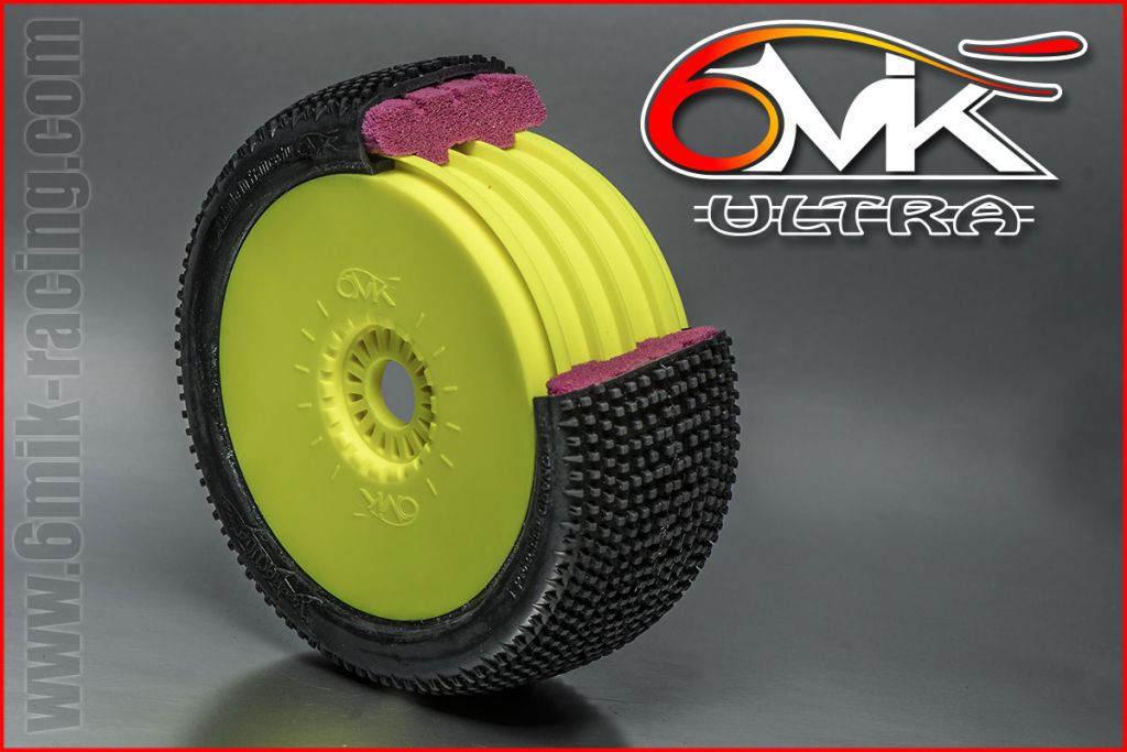 6mik Blaster 15/25 2 Tires Complete 1:8 Buggy Yellow Medium - tkuy 91525