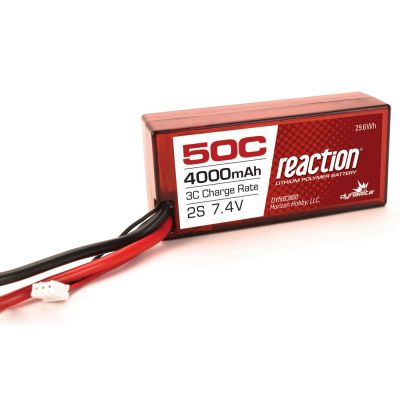 Batterie Reaction Li-Po 2S 7,4V 4000mA 50C, boitier rigide, c�bles 96mm - HORIZON HOBBY - R�f�rence: DYNB3800EC