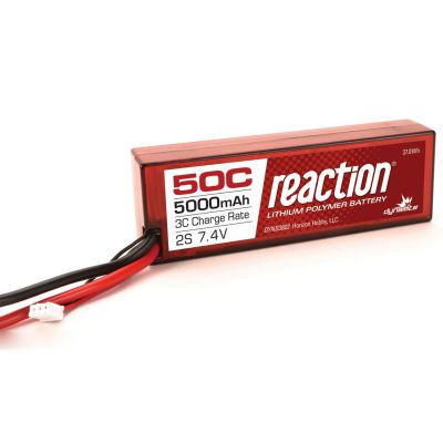 Batterie Reaction Li-Po 2S 7,4V 5000mA 50C, boitier rigide, prise Deans - HORIZON HOBBY - R�f�rence: DYNB3802D