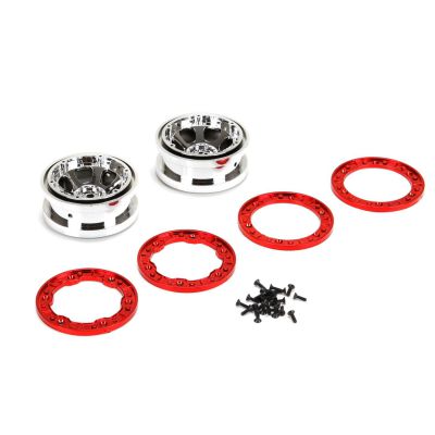 NCR2.0 - Jantes 2,2  Beadlock, chrom�es avec anneaux rouges (2) - HORIZON HOBBY - R�f�rence: LOS43005