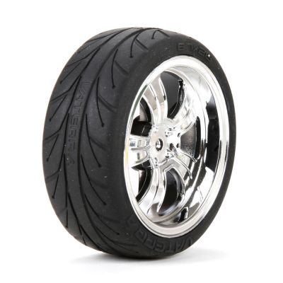 Pneus avant 54x26mm mont�s sur jantes chrom�es 5 b�tons (2) - HORIZON HOBBY - R�f�rence: VTR43038