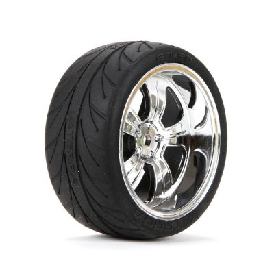 Pneus arri�re 54x30mm mont�s sur jantes chrom�es 5 b�tons (2) - HORIZON HOBBY - R�f�rence: VTR43039