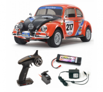 Combo VW Beetle Rally 1/10e Tamiya + batterie, chargeur, radio, servo - 58650L