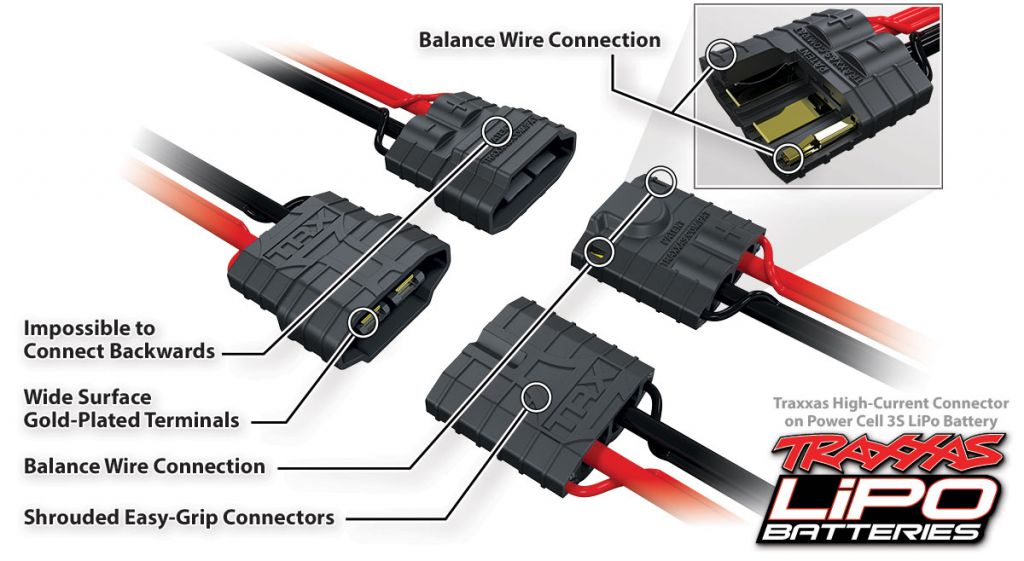 TRAXXAS PACK CHARGEUR 2972G + 2 x LIPO 3S 5000MAH 2872X PRISE ID