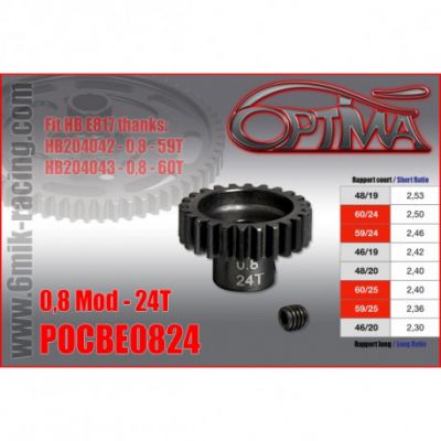 Pignon Moteur Acier mod 0.8 / 25 dents OPTIMA