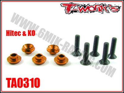 Rondelles alu de servo Hitech / KO orange T-Work\'s (5 �4,2)
