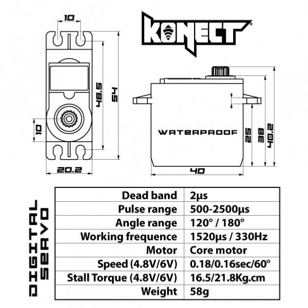Servo Digital 21kg-0.16s Etanche pignons m&eacute;tal - KONECT - KN-2113LVWP