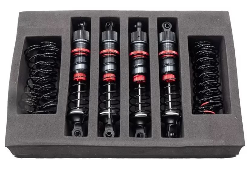 Set 4 amortisseurs aluminium 1/12 85mm + kit 3 ressorts (H/M/S) s\'adapte sur Funtek STX et SBX htr-572085