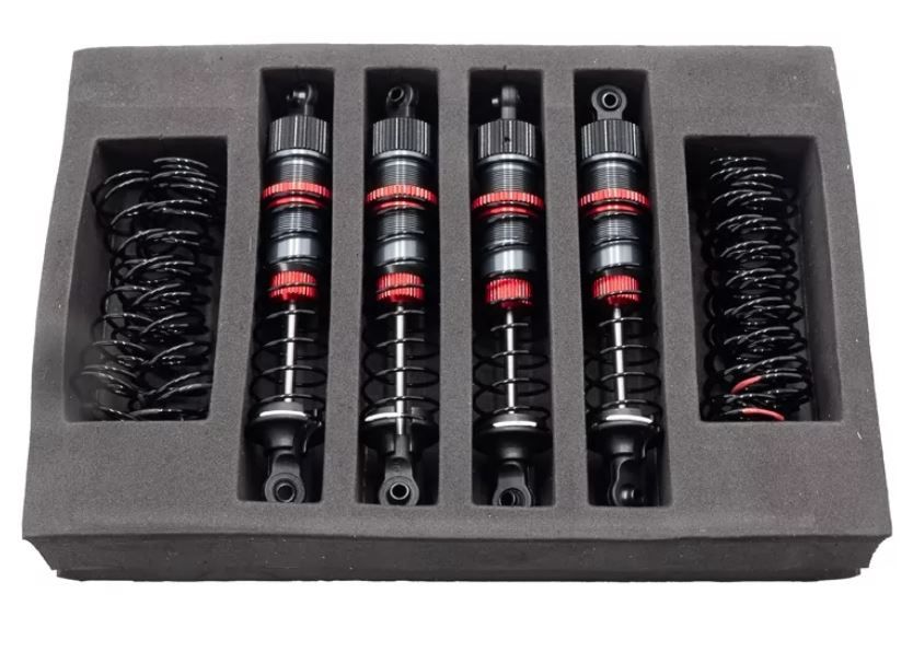 Set 4 amortisseurs aluminium 1/12 85mm + kit 3 ressorts (H/M/S) s\'adapte sur Funtek STX et SBX htr-572085