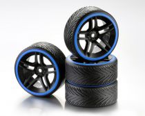 Train de roues Drift 10-Rayon \ Profile A\  Jante noir/Bague bleu 1:10 (4) - WHEEL DEAL