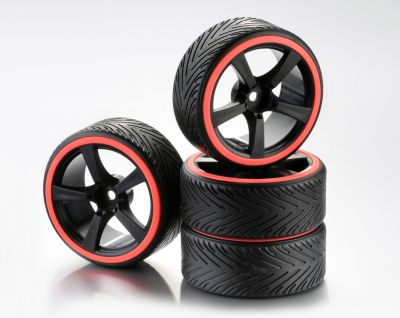 Train de roues Drift 5-Rayon \ Profile A\  Jante noir/Bague n�on orange 1:10 (4) - WHEEL DEAL