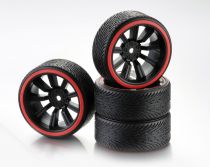 Train de roues Drift 9-Rayon \ Profile B\  Jante noir/Bague rouge 1:10 (4) - WHEEL DEAL