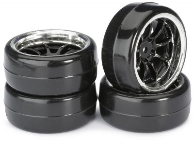 Train de roues Drift LP \ 9 battons/Profile A\  noir/chrom� 1/10�me (4pcs) - WHEEL DEAL