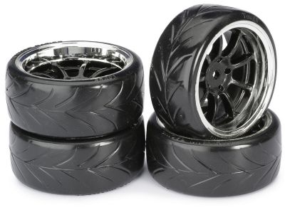 Train de roues Drift LP \ 9 battons/Profile B\  noir/chrom� 1/10�me (4pcs) - WHEEL DEAL